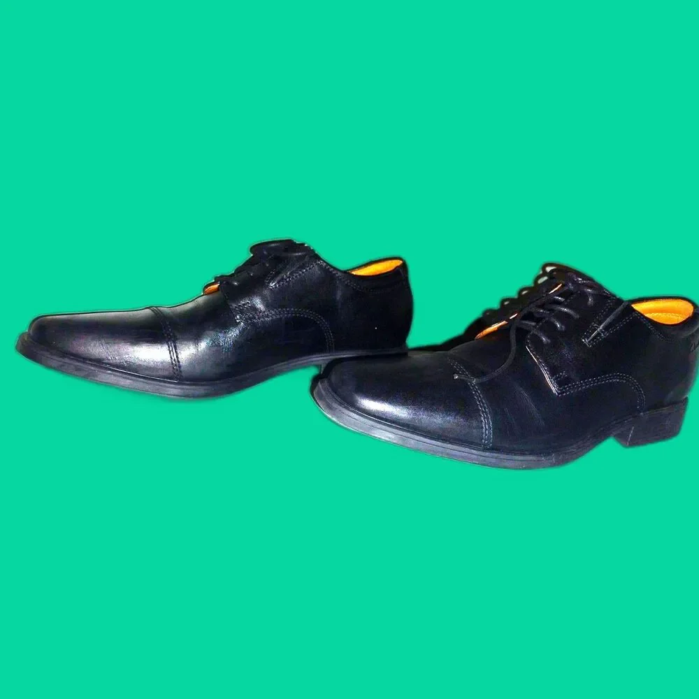 Clarks Men's Size 9 Black Leather Oxford Tilden Cap Orthopedic Moisture Wicking